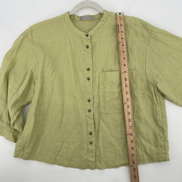 Everlane Women's Size M Green 100% Linen Button Up Peasant Blouse Boxy Relaxed - Picture 4 of 11